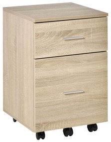 Vinsetto Armário de Escritório Móvel de Arrumação 2 Gavetas 5 Rodízios em Aglomerado 39,5x39x58,5 cm Carvalho | Aosom Portugal