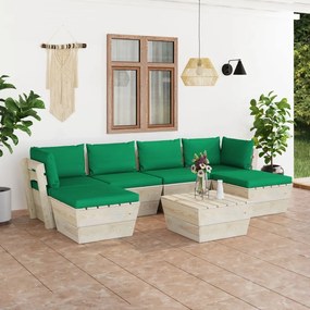 7 pcs conjunto lounge de paletes + almofadões madeira de abeto