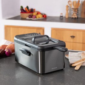Fritadeira com óleo CleanFry Luxury 3000 Dark de 3,2 litros. 2400 W, aço inoxidável tingido a preto, 5 programas pré-estabelecidos, filtro OilClean