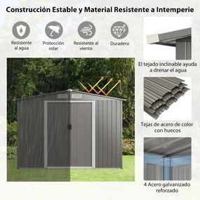 Abrigo de jardim Portas duplas e rampa para ferramentas 260 x 207 x 180 cm Cinzento claro