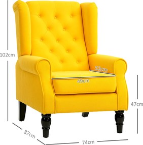 Poltrona de Sala com Apoios de Braço e Pernas de Madeira Capacidade de 160 kg para Quarto Escritório 74x86x102 cm Amarelo