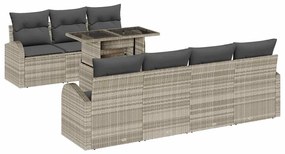Conjunto de Sofás de Jardim de 8 Peças com Almofadas Cinza Claro Vime