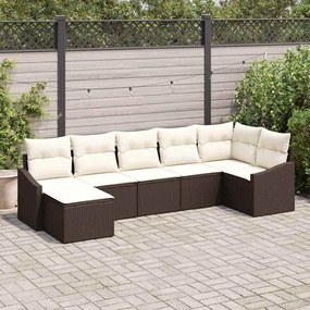 vidaXL Conjunto de Sofá de Jardim com Almofadas Rattan Poliéster Castanho