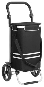 Carrinho de compras SONGMICS, carrinho de compras dobrável, sólido, com bolsa de resfriamento isolada, grande capacidade 35L, carrinho de bagagem multifuncional com rodas, mochila removível, preto KST03BK