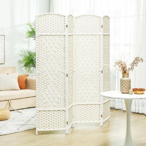 Biombo interior de madeira com 4 painéis, divisória dobrável para sala de estar ou quarto, 180 x 180 cm, branco