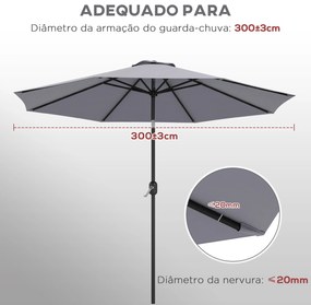 Toldo de Substituição para Chapéu de Sol de 3 m com Ventilação Superior para Exterior Jardim Pátio Piscina Cinza