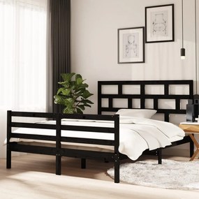 Estrutura de cama king 150x200 cm madeira maciça preto