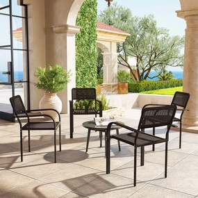 Conjunto de 4 Cadeiras de Jardim Exterior Empilháveis com Apoios de Braços Encosto e Estrutura de Aço 55x60x83 cm Castanho Escuro