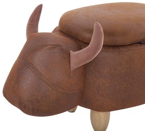 Tamborete em pele sintética castanha clara com arrumação COW Beliani