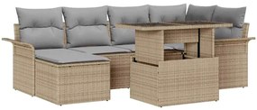 vidaXL Conjunto de Sofá de Jardim de 7 Peças com Almofadas de Rattan Bege