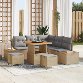 Conjunto de Sofá de Jardim vidaXL de 8 Peças com Almofadas Bege Rattan Versátil Acácia