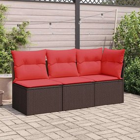 vidaXL Cadeira de jardim sem braços com almofadas em vime sintético marrom