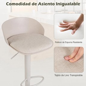 Conjunto de 2 Bancos de Bar Giratórios, 42 x 42 x 75-96,5 cm (MESA NÃO INCLUIDA), Altura Ajustável, Bege