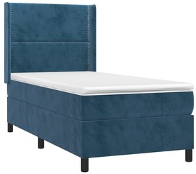 Cama box spring c/ colchão/LED 90x200 cm veludo azul-escuro