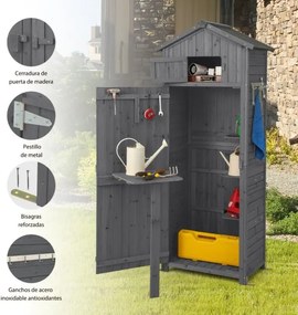 Abrigo de jardim 75 x 50 x 180,5 cm exterior Porta com fechadura Organizador de ferramentas Cinza
