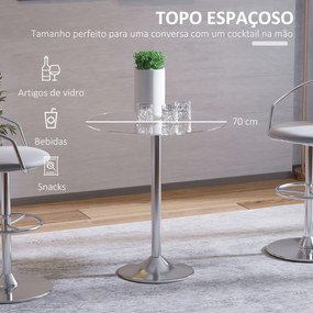 Mesa de Jantar Redonda para 2 Pessoas (CADEIRAS NÃO INCLUIDAS) Mesa de Cozinha Moderna com Superfície de Vidro Temperado para Sala de Estar Prata