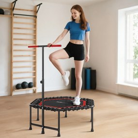 Trampolim Fitness 114x114x132 cm com Guiador Ajustável em 3 Níveis Estrutura de Aço para Treino de Perna Corpo Vermelho