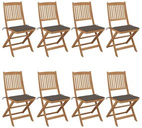vidaXL Cadeiras de jardim dobráveis 8 pcs c/ almofadões acácia maciça