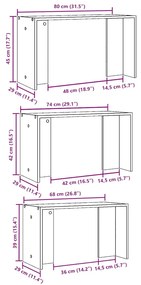 Mesas de encastrar 3 pcs derivados de madeira branco