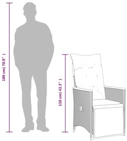 7 pcs conjunto de bistrô p/ jardim c/ almofadões vime PE preto