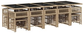 15 pcs conjunto de jantar p/ jardim com almofadões vime PE bege