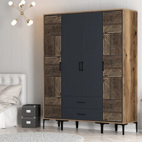 Guarda-roupa Kumsal PTP – Noz e Antracite – 160x47,5x201,4 cm