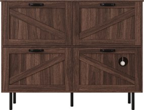 Sapateira com 3 portas abatíveis, com prateleira para brinquedos de animais de estimação, 120x28x92 cm, Castanho