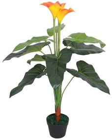 Planta jarro artificial com vaso 85 cm vermelho e amarelo
