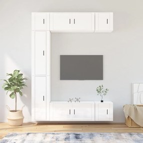 vidaXL 7 pcs conjunto móveis de TV madeira processada branco brilhante