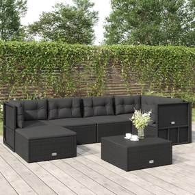vidaXL 6 pcs conjunto lounge de jardim c/ almofadões vime PE preto