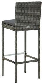 Bancos de bar p/ jardim com almofadões 4 pcs vime PE cinzento