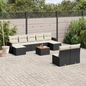 10 pcs conjunto sofás de jardim c/ almofadões vime PE preto