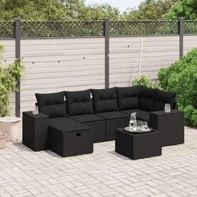 vidaXL 7 pcs conjunto de sofás p/ jardim c/ almofadões vime PE preto