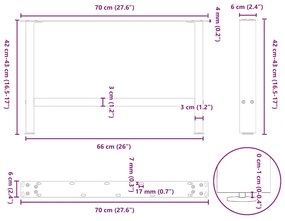 Pés para mesa de centro antracite 2 peças 70x(42-43) cm aço