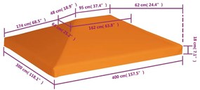 Cobertura de gazebo 310 g/m² 4x3 m laranja