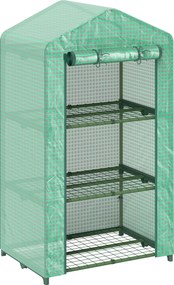 Outsunny Estufa de Jardim de 3 Níveis Porta Enrolável Estrutura Metálica Cobertura de PE Anti-UV 69x49x125 cm Verde | Aosom Portugal