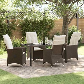 vidaXL Conjunto de Jantar de Jardim com Almofadas, Castanho, Rattan Poli