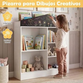 Estante infantil em forma de casa 94 x 30 x 102 cm com 11 compartimentos abertos para quarto, sala de jogos ou creche – Branca