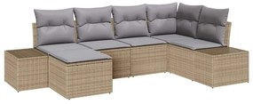 Conjunto de Sofá de Jardim de 6 Peças com Almofadas Bege em Rattan Sin