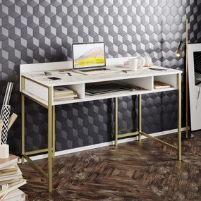 Secretária de Estudo Tumata - Dourado e Branco - 120x75x60 cm