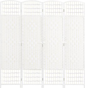 Biombo de 4 Painéis Dobrável Separador de Ambientes de Corda de Papel e Estrutura de Madeira 60x170 cm Branco