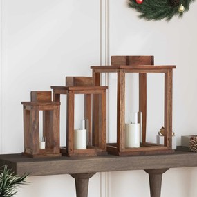 vidaXL Lanterna 3 pcs Natural Madeira de Mogno