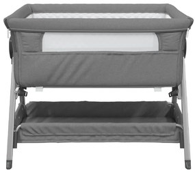 Cama de bebé com colchão tecido de linho cinzento-escuro