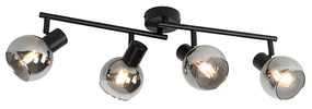 LED Candeeiro de teto inteligente preto com vidro fumê incl. 4 Wifi P45 - Vidro Art Deco