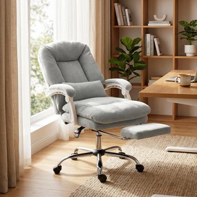 Cadeira de escritório ergonómica, cadeira de escritório reclinável em veludo com apoio lombar, altura ajustável, cinzento claro
