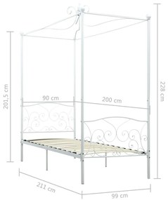 Estrutura de cama com dossel metal branco 90x200 cm