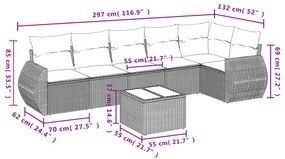 7 pcs conjunto de sofás p/ jardim c/ almofadões vime PE preto