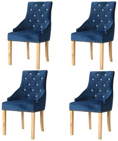 vidaXL Cadeiras de jantar 4 pcs carvalho maciço e veludo azul