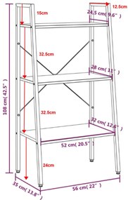 Estante de pé 3 prateleiras 56x35x108 cm castanho-claro e preto