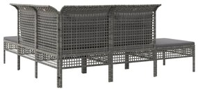 5 pcs conjunto lounge de jardim c/ almofadões vime PE cinzento